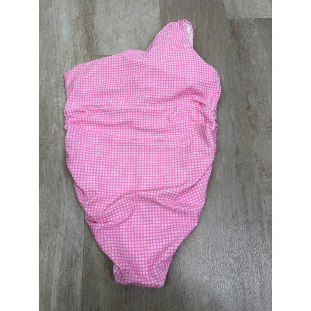 Love & Grow Pink Gingham Plaid One Shoulder One Piece Swimsuit Size Medium - Picture 5 of 5